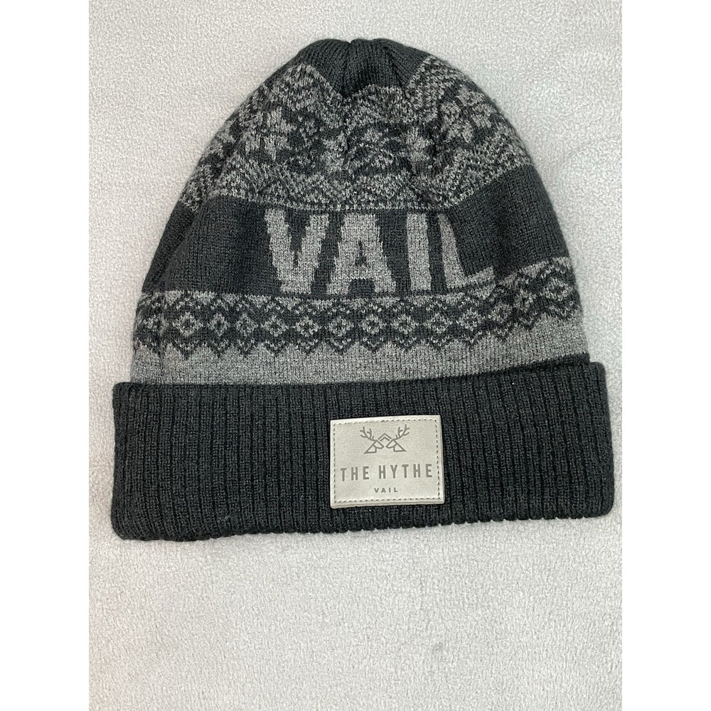 The Hythe Vail Resort Beanie Adult One Size Black Hat Cap Skull Cap Geometric